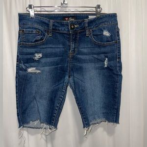 Guess Medium Wash Distressed Bermuda Denim Shorts